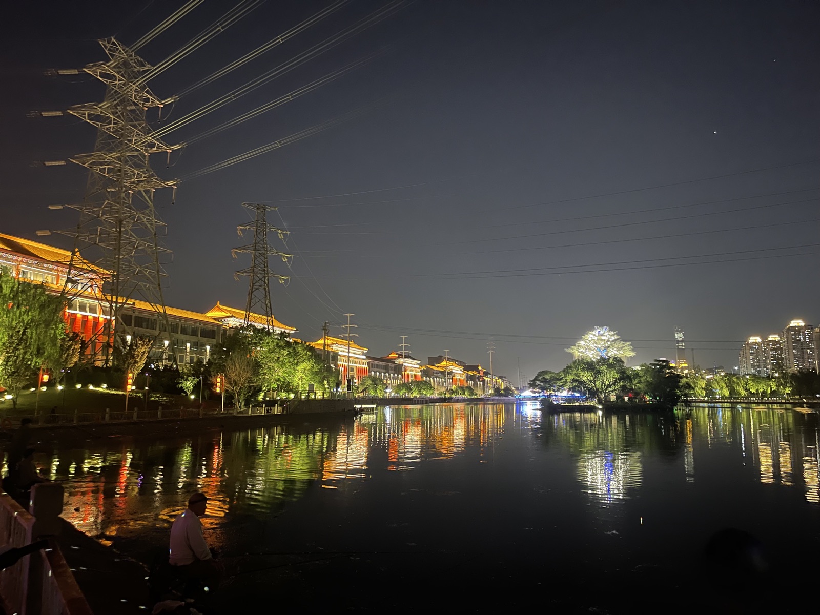Night reflections along a Beijing waterway